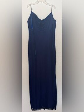 Navy Satin Slip Evening Dress with Spaghetti Straps